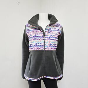 The North Face Fleece Jacket Size M Womens Denali Chevron Printed Full Zip Gray